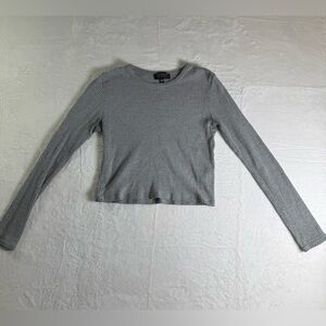 Topshop Gray Ribbed Long-Sleeve Crop Top